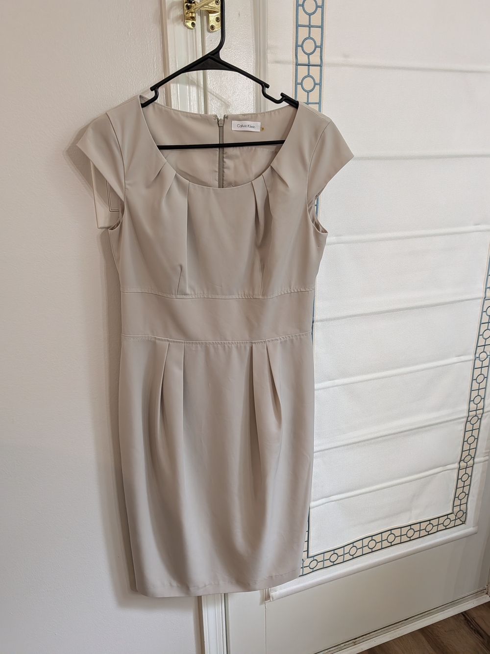 Calvin Klein Cream Cap-Sleeve Pleated Sheath Dress